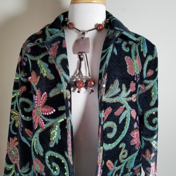 Susan Graver Black Floral Embroidered Jacket - Picture 3 of 8